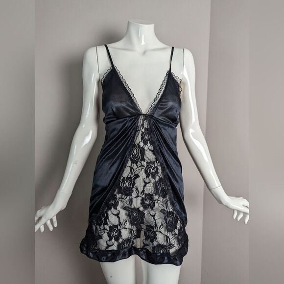 Vintage Black Lace Slip Dress Women’s XS/S Nylon Mini Adjustable Straps - Picture 2 of 8